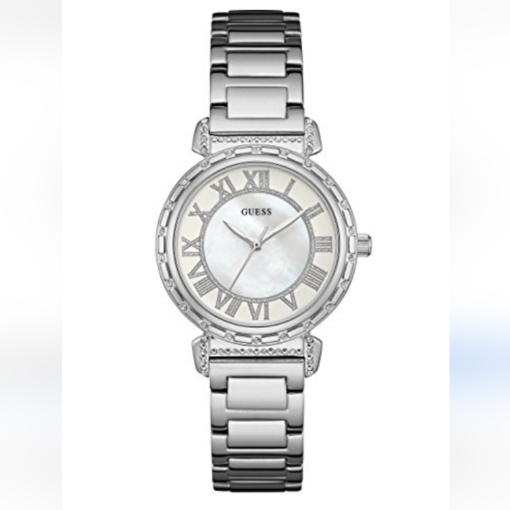 Guess South Hampton crystal and silver tone bracelet women's watch white…